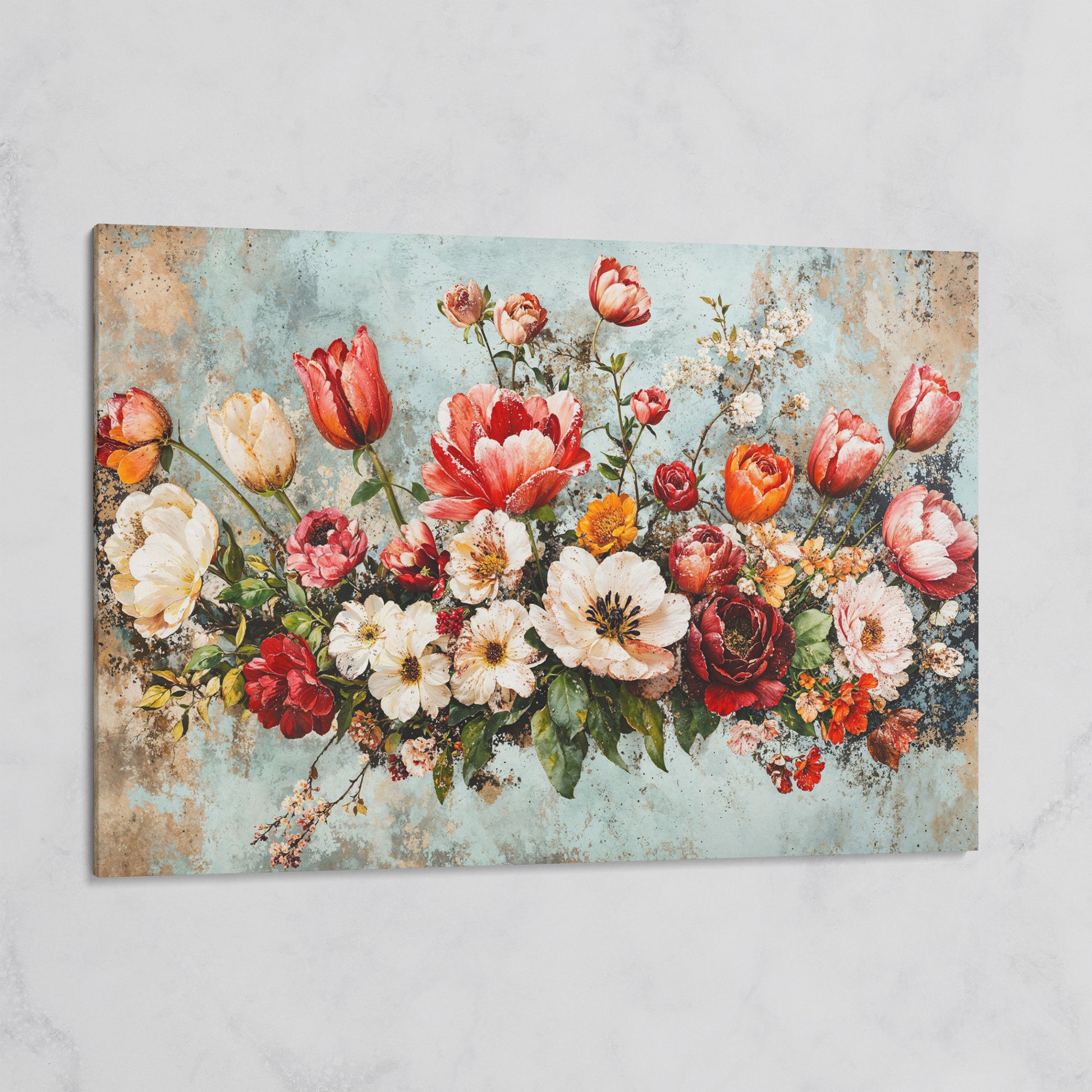 Floral Bouquet Canvas Art: Tulips, Roses and Mixed Blooms on gallery wrap