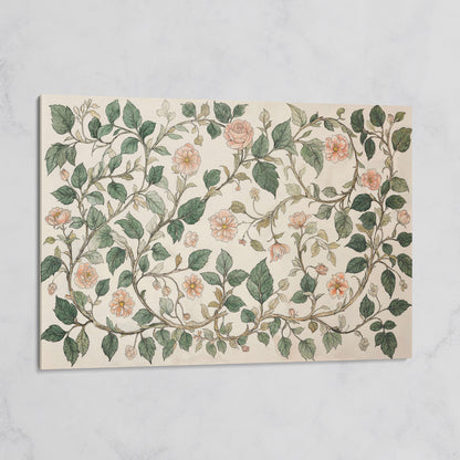 Antique Floral Elegance Canvas. Roses & Vines in Sage & Peach on gallery wrap