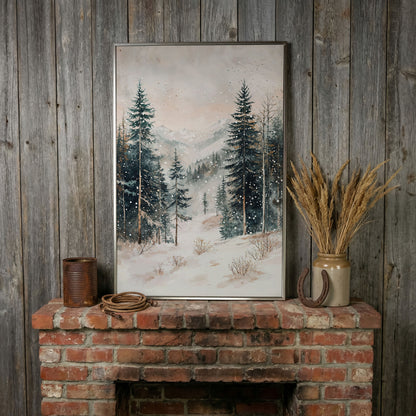 Winter Forest in Snow | Woodland Landscape Canvas in silver floating frame
