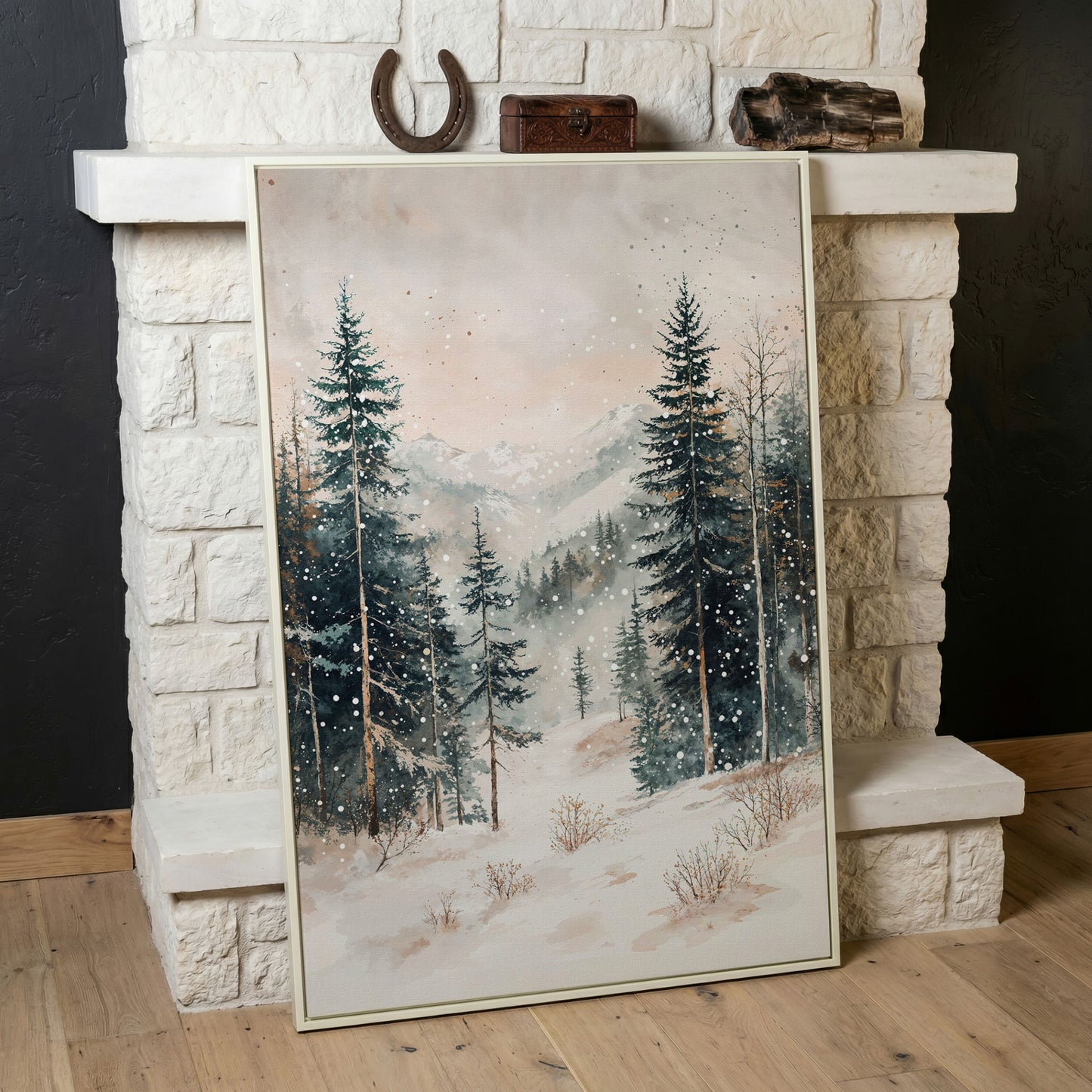 Winter Forest in Snow | Woodland Landscape Canvas in white floating frame
