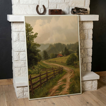 Rustic Country Path Canvas Print in white floating frame