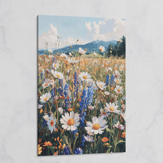 Wildflower Field with Mountains Canvas Print on gallery wrap