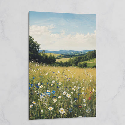 Wildflower Meadow Canvas Print with Rolling Hills on gallery wrap