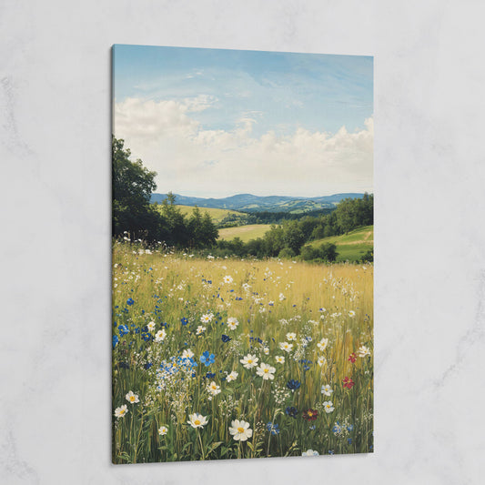 Wildflower Meadow Canvas Print with Rolling Hills on gallery wrap