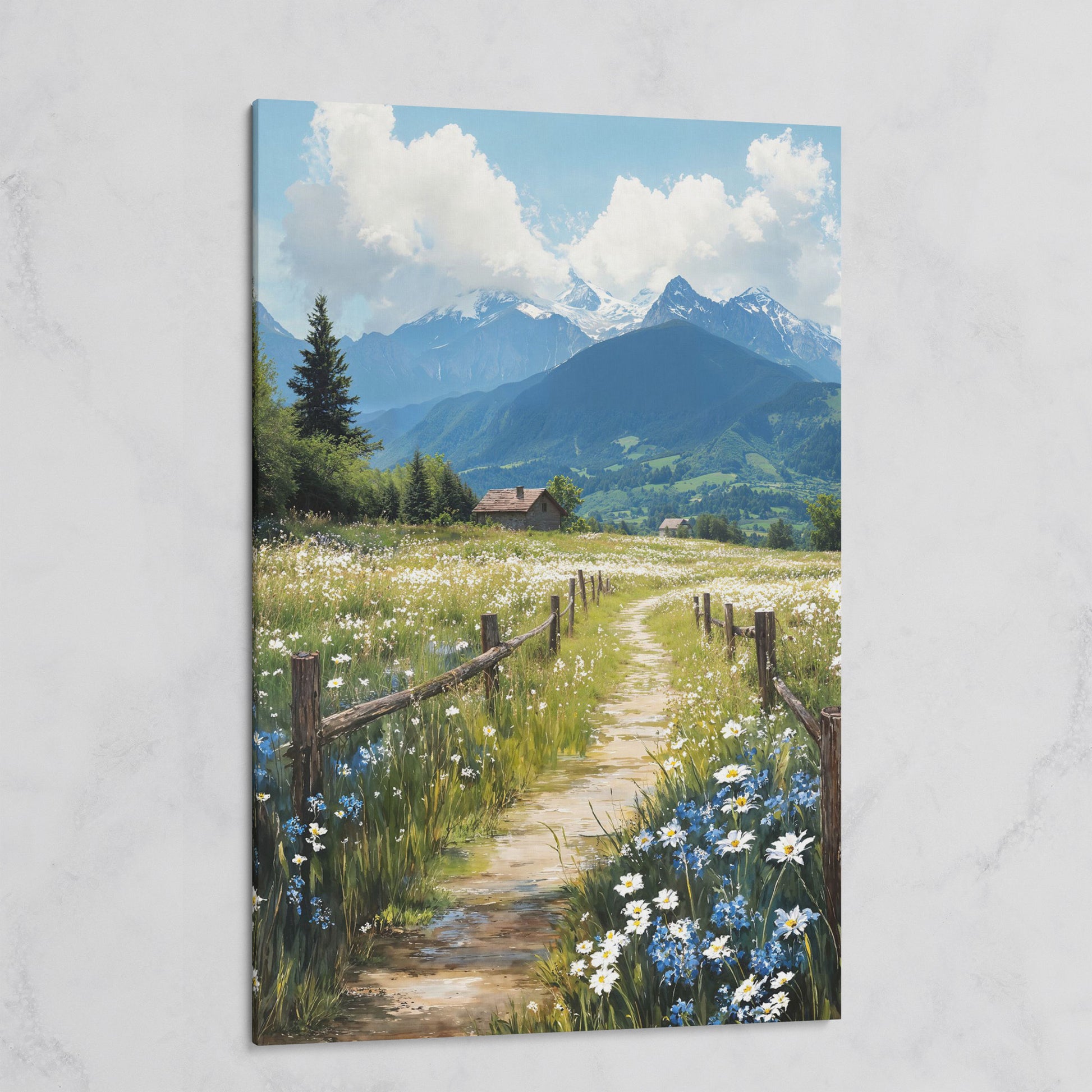 Wildflower Path and Cottage Canvas on gallery wrap