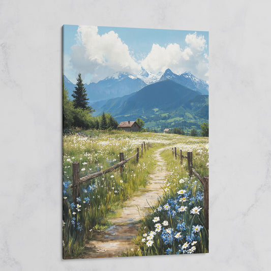 Wildflower Path and Cottage Canvas on gallery wrap