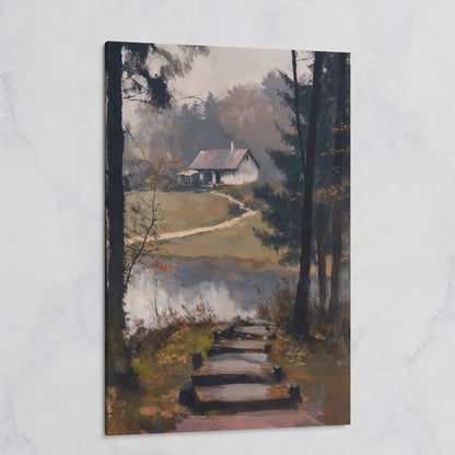 Woodland Cabin with Stone Path Canvas on gallery wrap