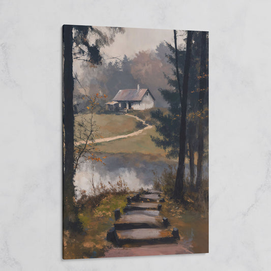 Woodland Cabin with Stone Path Canvas on gallery wrap