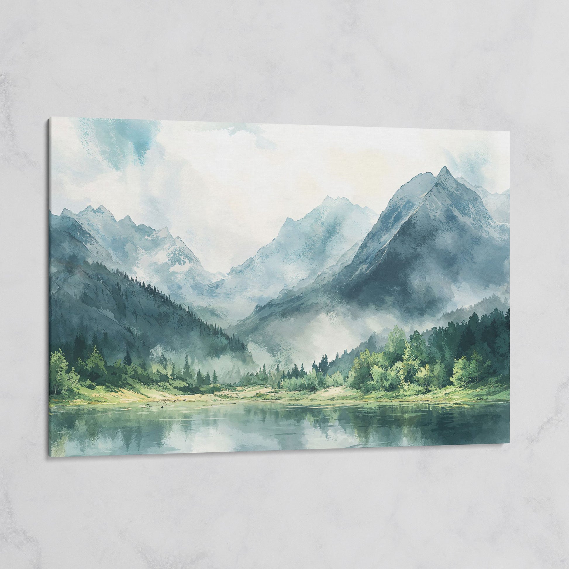 Watercolor Mountains and Forest Canvas Print on gallery wrap