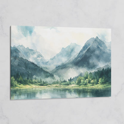 Watercolor Mountains and Forest Canvas Print on gallery wrap