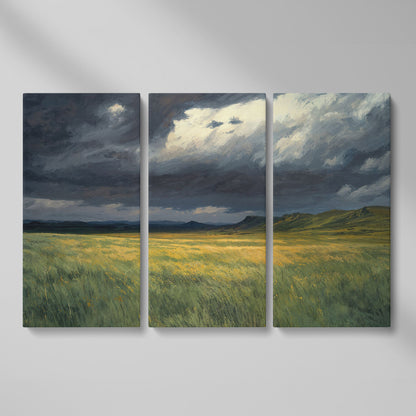 Serene Sky Over Prairie Fields Canvas as 3-panel split version