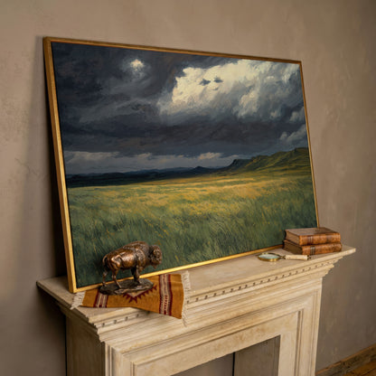 Serene Sky Over Prairie Fields Canvas in rose gold floating frame