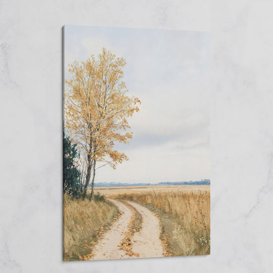 Golden Autumn Country Road Canvas on gallery wrap