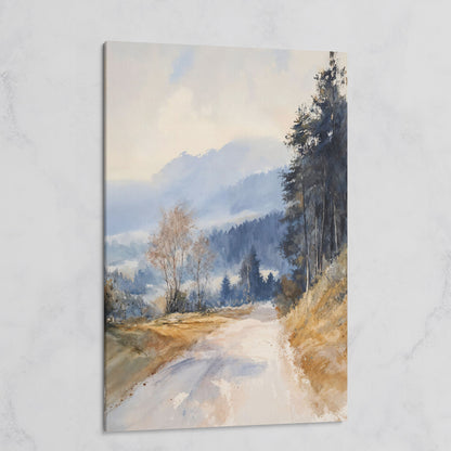 Country Road into Mist and Mountains Canvas on gallery wrap