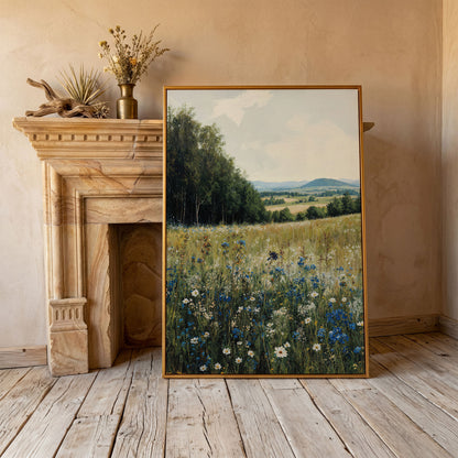 Summer Countryside Meadow Canvas in antique gold floating frame