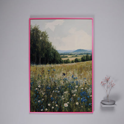 Summer Countryside Meadow Canvas in pink floating frame