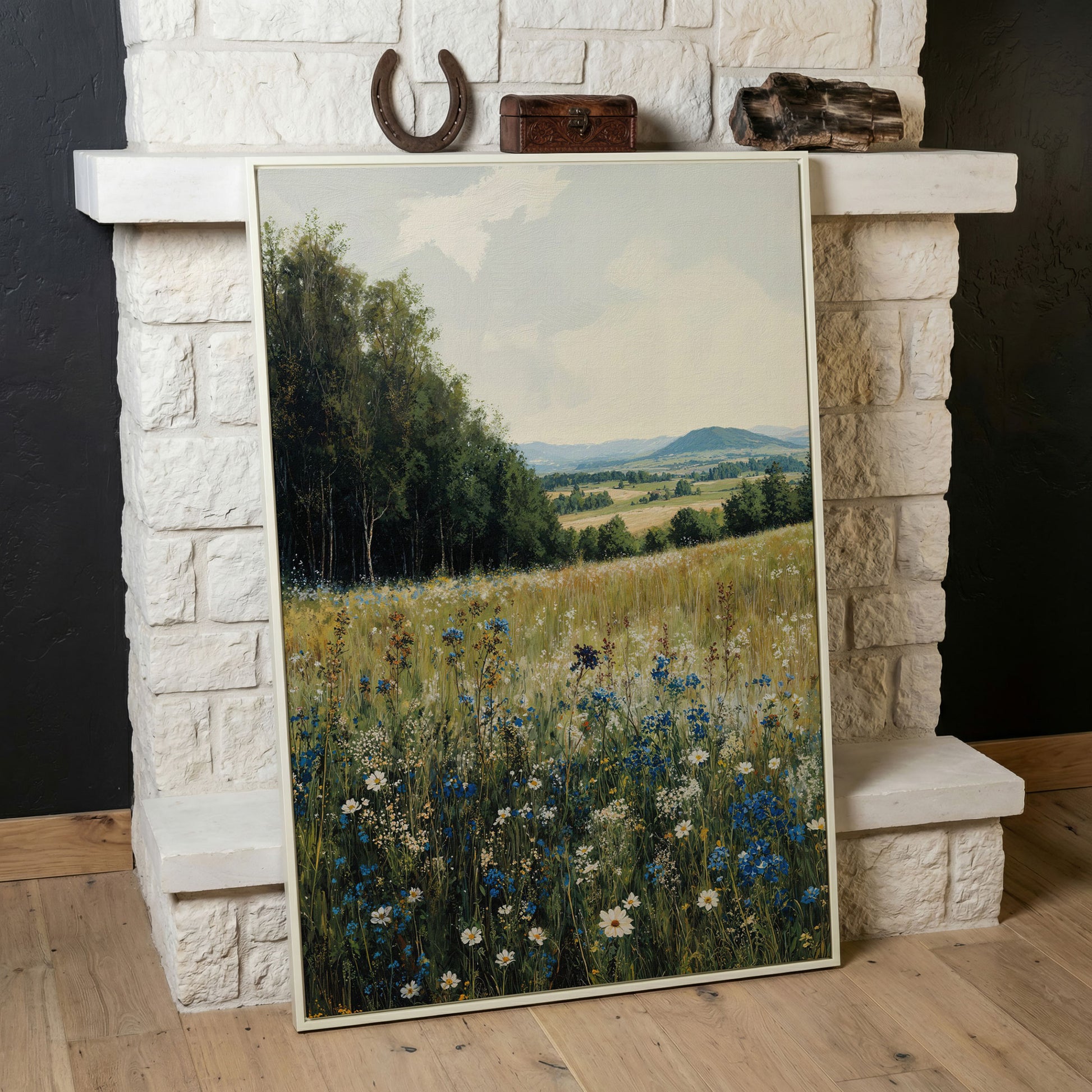 Summer Countryside Meadow Canvas in white floating frame