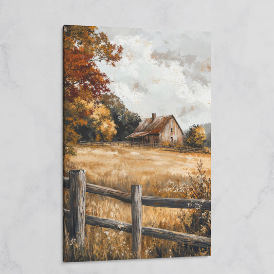 Old Barn in Autumn Countryside Canvas on gallery wrap