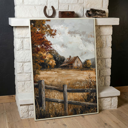 Old Barn in Autumn Countryside Canvas in white floating frame