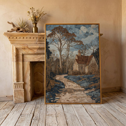Country Cottage Woodland Path Canvas in antique gold floating frame
