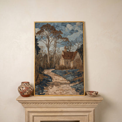 Country Cottage Woodland Path Canvas in white oak floating frame