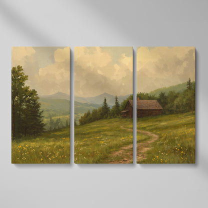 Rustic Cabin Serenity Countryside Canvas as 3-panel split version