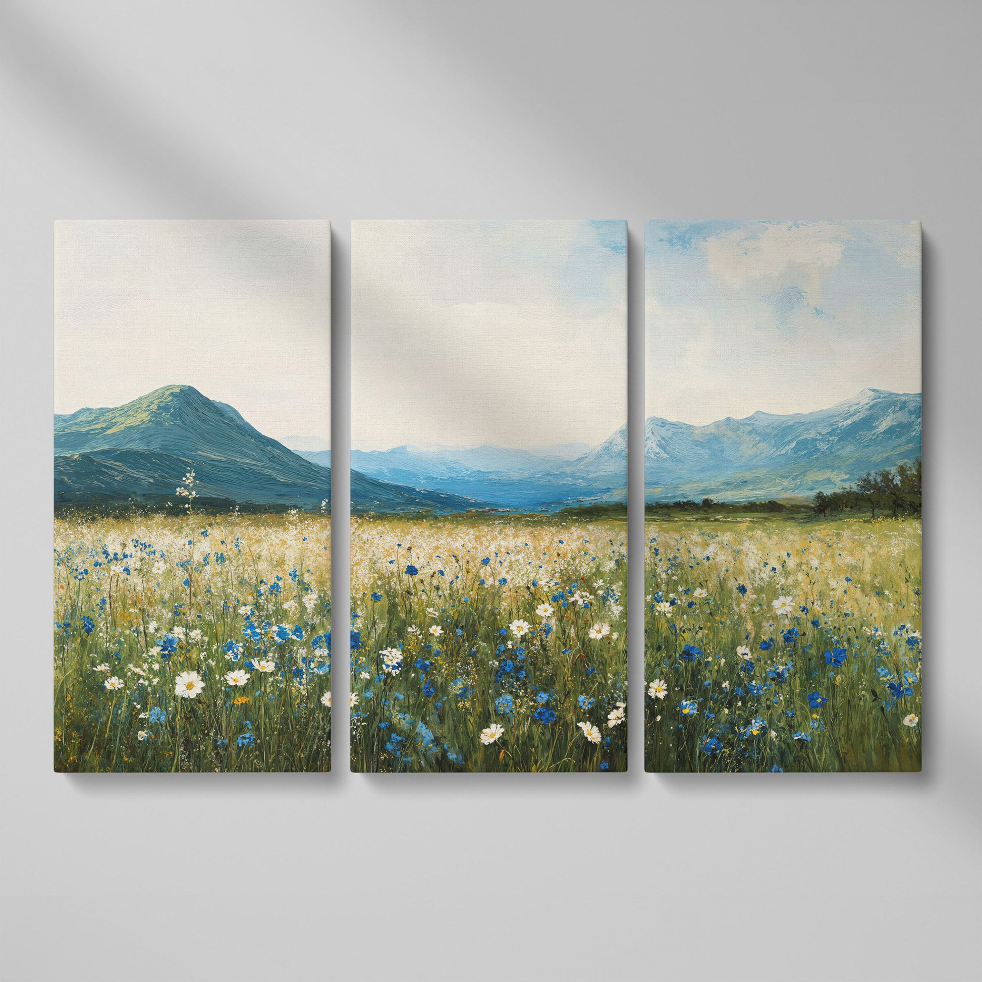 Mountain Wildflower Landscape Canvas as 3-panel split version