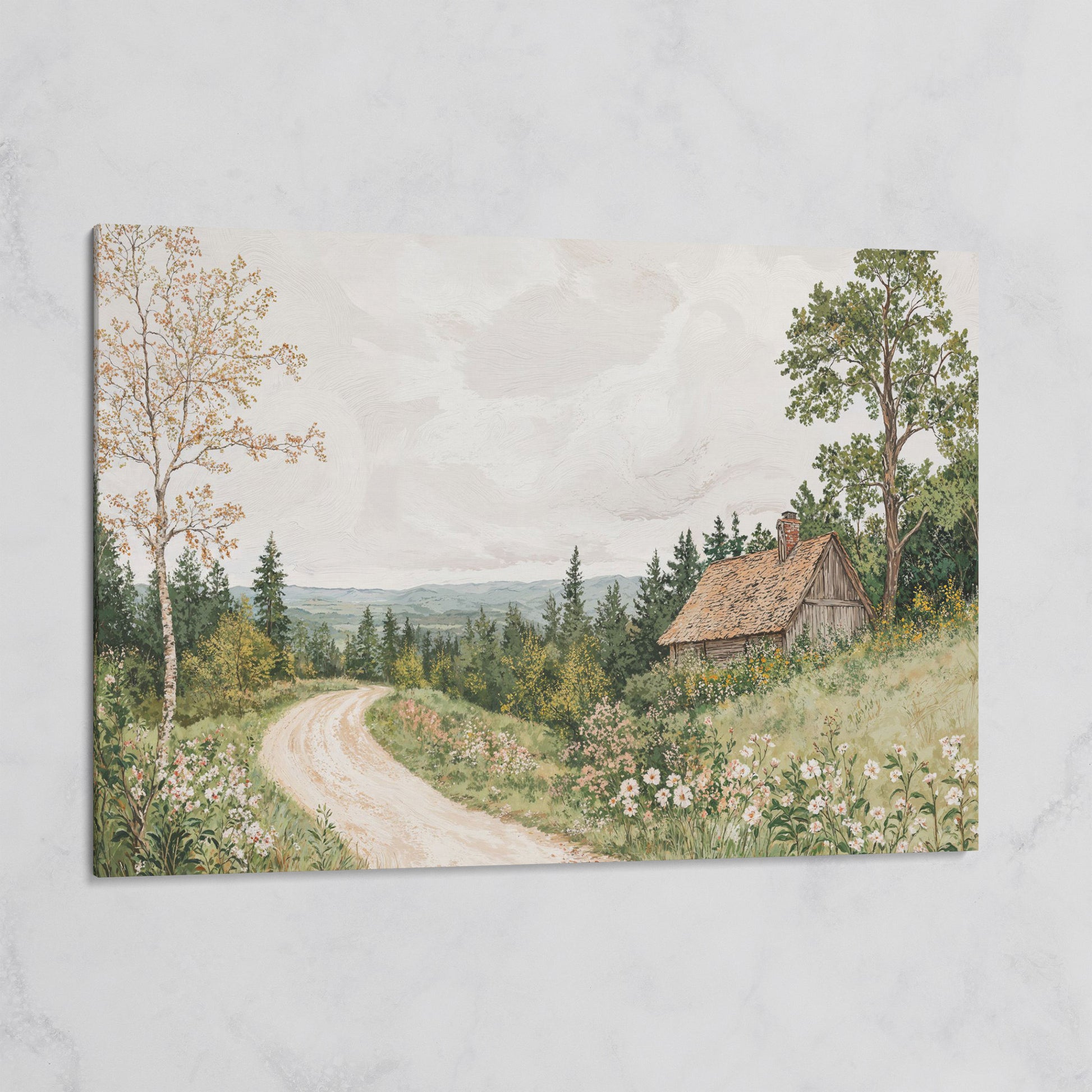 Sage Cottage with Wildflowers Canvas Print on gallery wrap