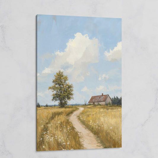 Farmhouse Path Through the Wheat Field Canvas Wall Art on gallery wrap
