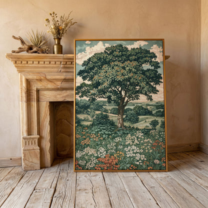 Wildflower Meadow and Rolling Hills Canvas Wall Art in antique gold floating frame