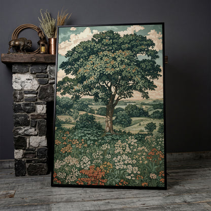 Wildflower Meadow and Rolling Hills Canvas Wall Art in black floating frame