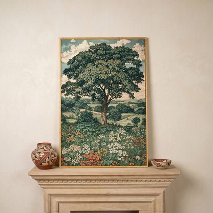 Wildflower Meadow and Rolling Hills Canvas Wall Art in white oak floating frame