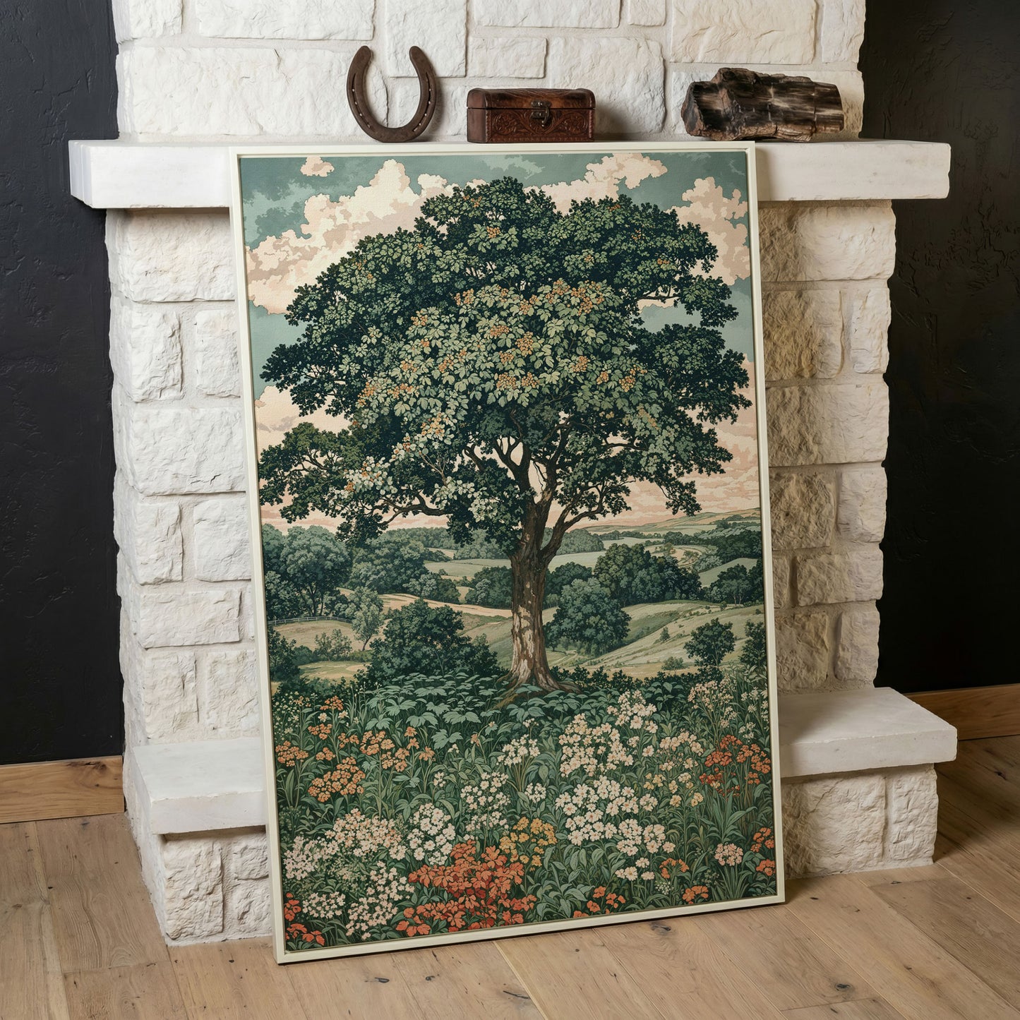 Wildflower Meadow and Rolling Hills Canvas Wall Art in white floating frame