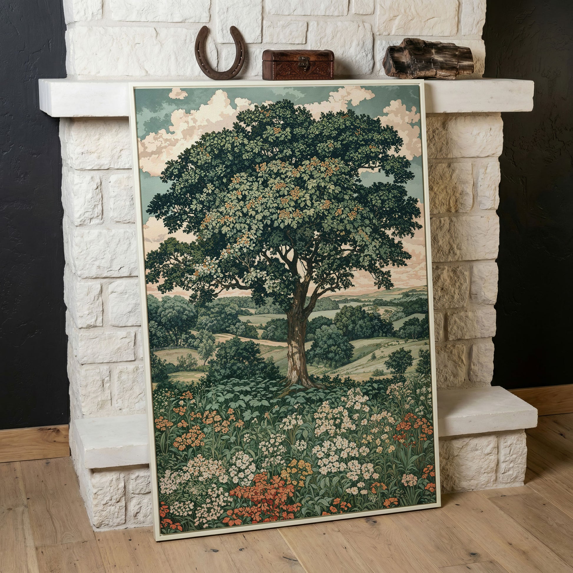 Wildflower Meadow and Rolling Hills Canvas Wall Art in white floating frame