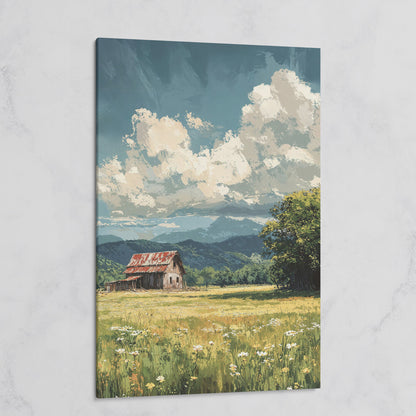 Red Barn and Wildflower Field Canvas Wall Art on gallery wrap