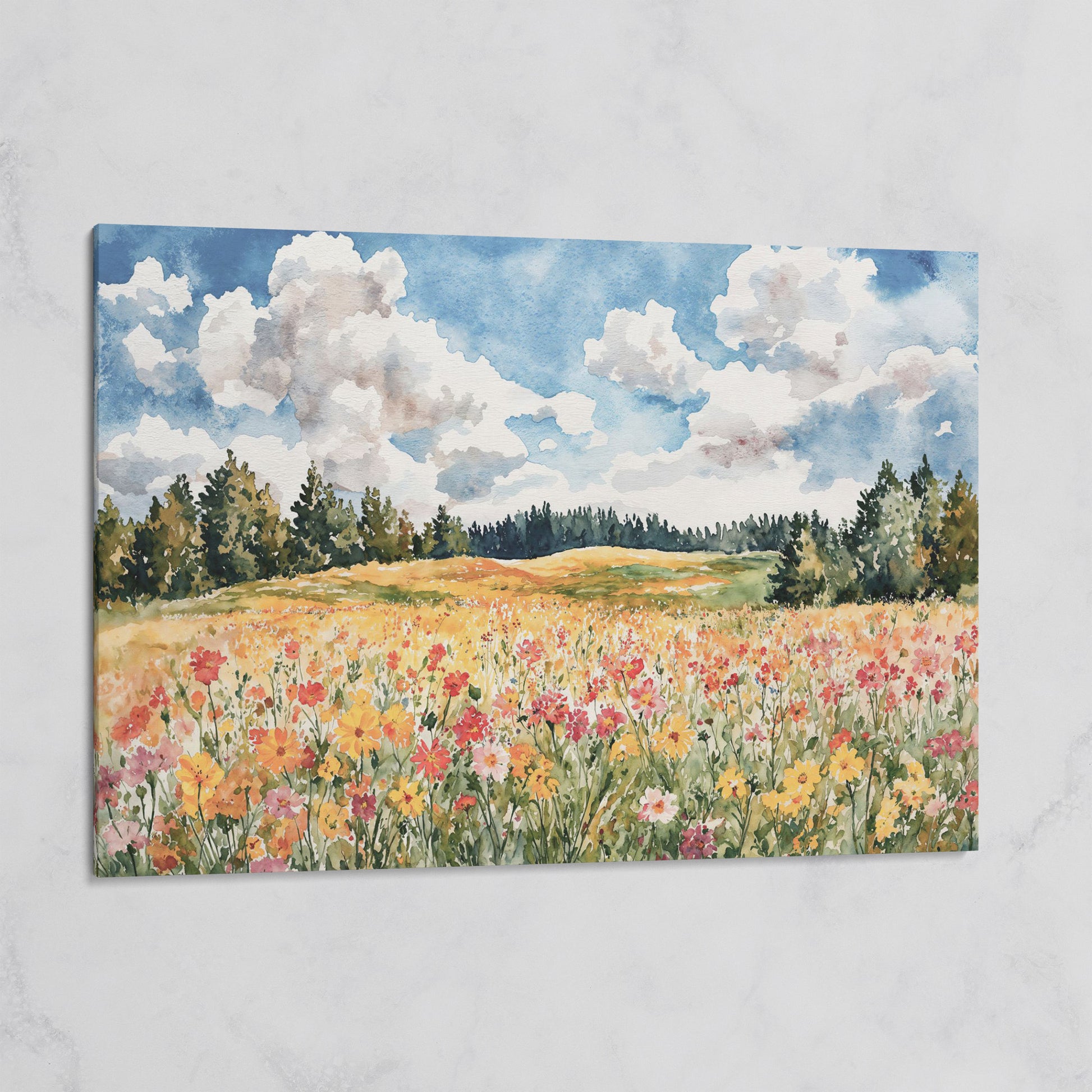 Wildflower Meadow Under Summer Skies. Canvas Wall Art on gallery wrap