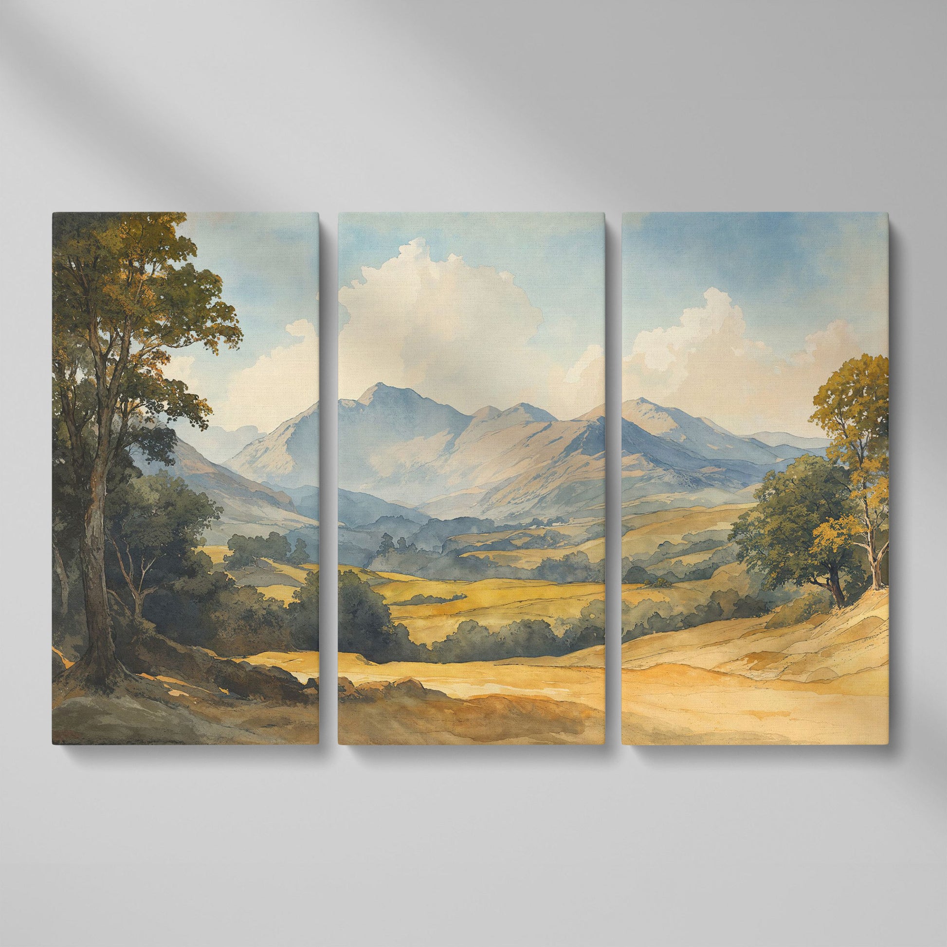 Rolling Hills and Mountain Horizon Canvas Wall Art as 3-panel split version