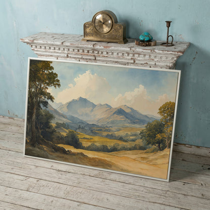 Rolling Hills and Mountain Horizon Canvas Wall Art in white floating frame