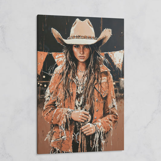 Rodeo Cowgirl Portrait Canvas Wall Art, Western Decor on gallery wrap
