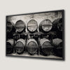 Wine Barrels in the Winery Canvas Print Black and White