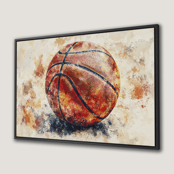 Framed Wall Art: Abstract basketball art in warm earth tones. Perfect sports decor for any room. Add a touch of artistic flair to your space!