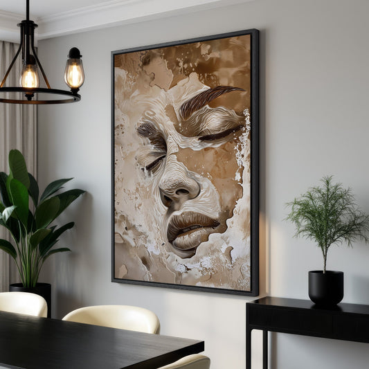 Abstract Beige Fashion Face Canvas Print for Wall Art
