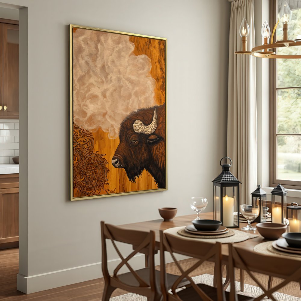 Canvas Print of a majestic bison in warm brown tones, perfect for rustic decor.