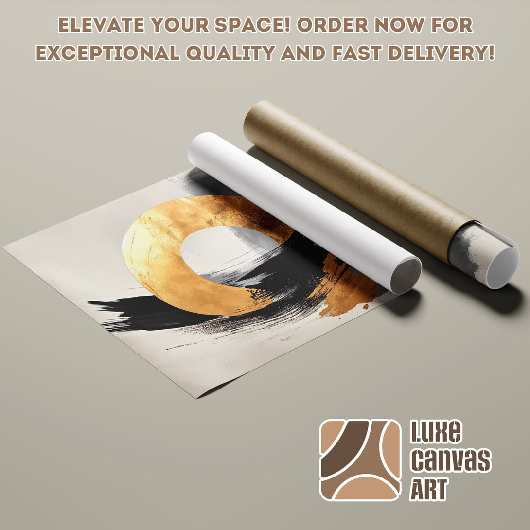 Abstract art Poster Roll with gold, black, and neutral color palette. Elevate your space!