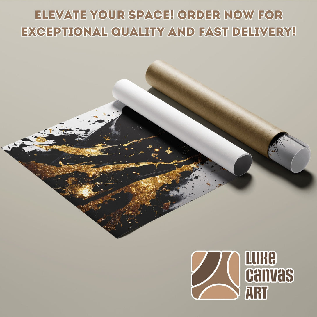 Abstract art Poster Roll with gold and black accents. Modern style, neutral color palette. Order now!