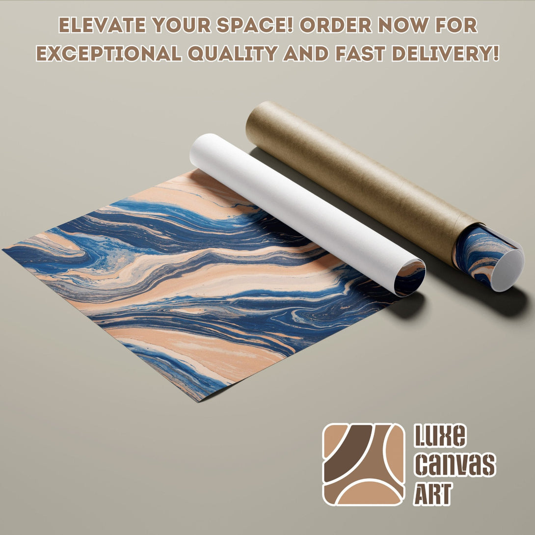 Abstract Poster Roll in blue, beige, and brown tones. Elevate your space with Luxe Canvas Art!