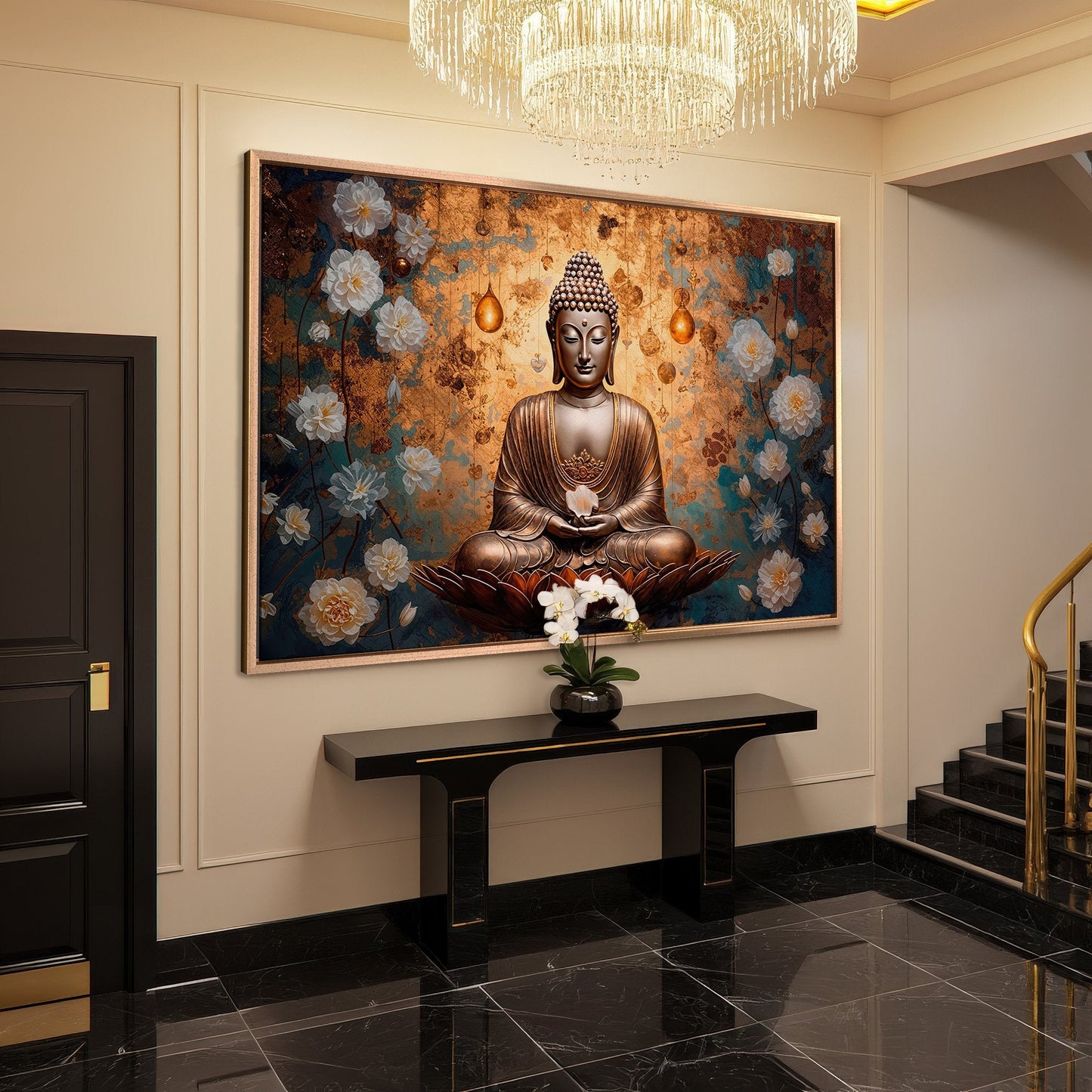 Abstract Buddha Canvas Print for Yoga Studio Decor