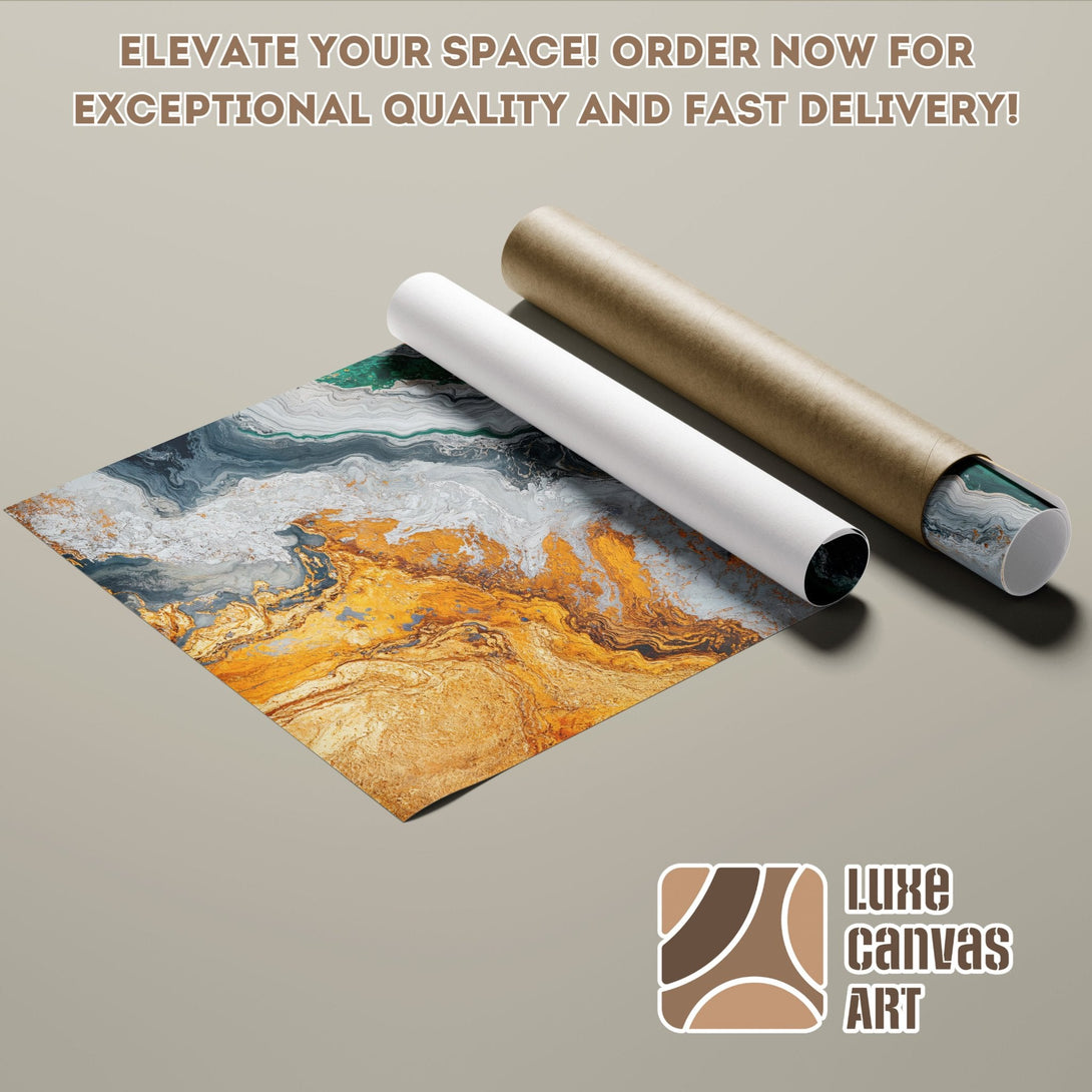 Abstract art poster roll in gold, gray, and green tones. Elevate your space with this stunning Poster!