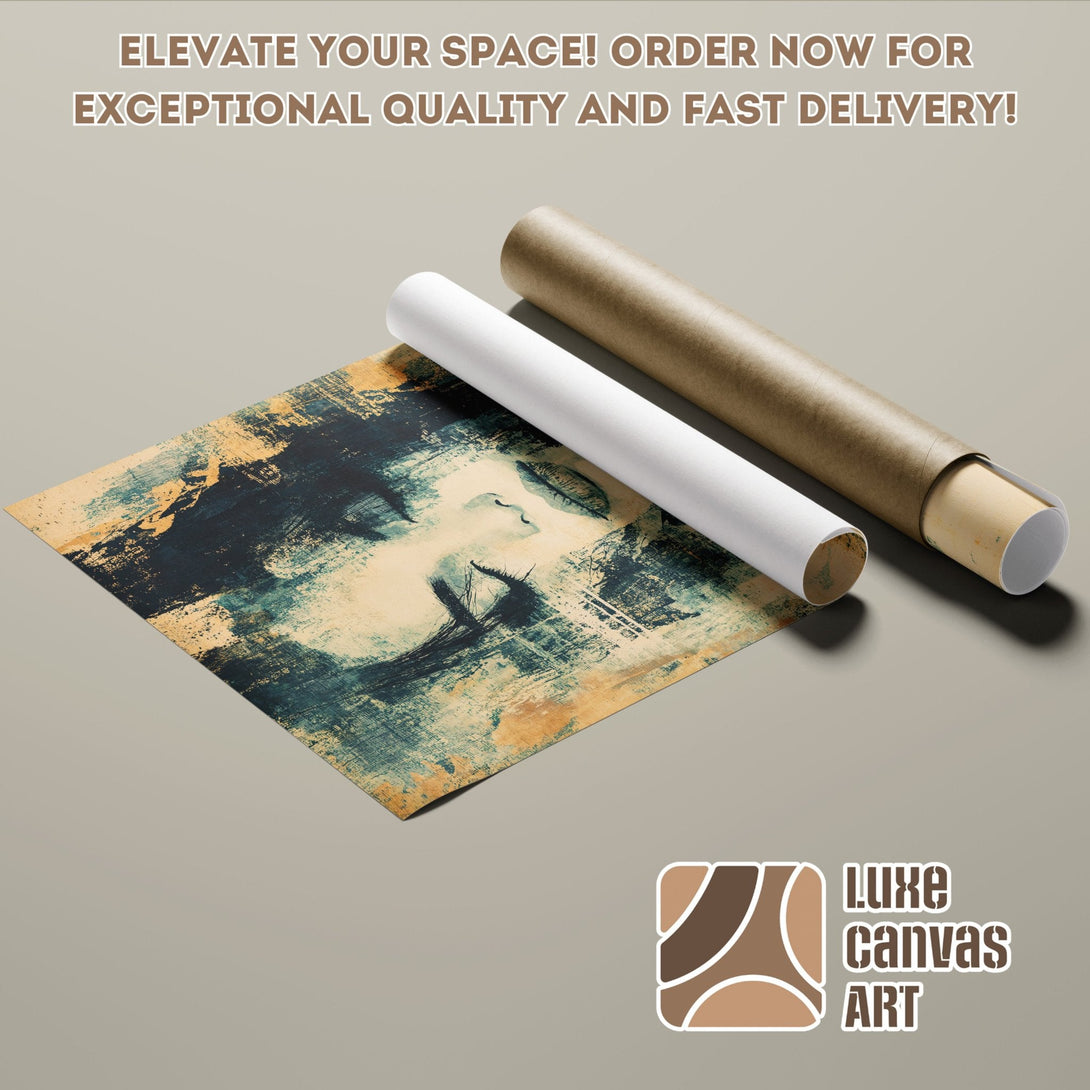 Abstract art poster roll, blue and beige color palette, ready to elevate your space!