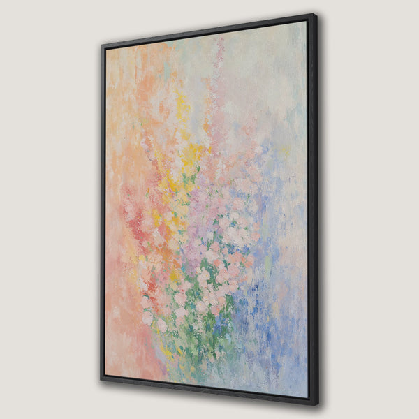 Framed Wall Art featuring an abstract floral painting in pastel colors. Perfect for adding a touch of elegance and serenity to your home decor.